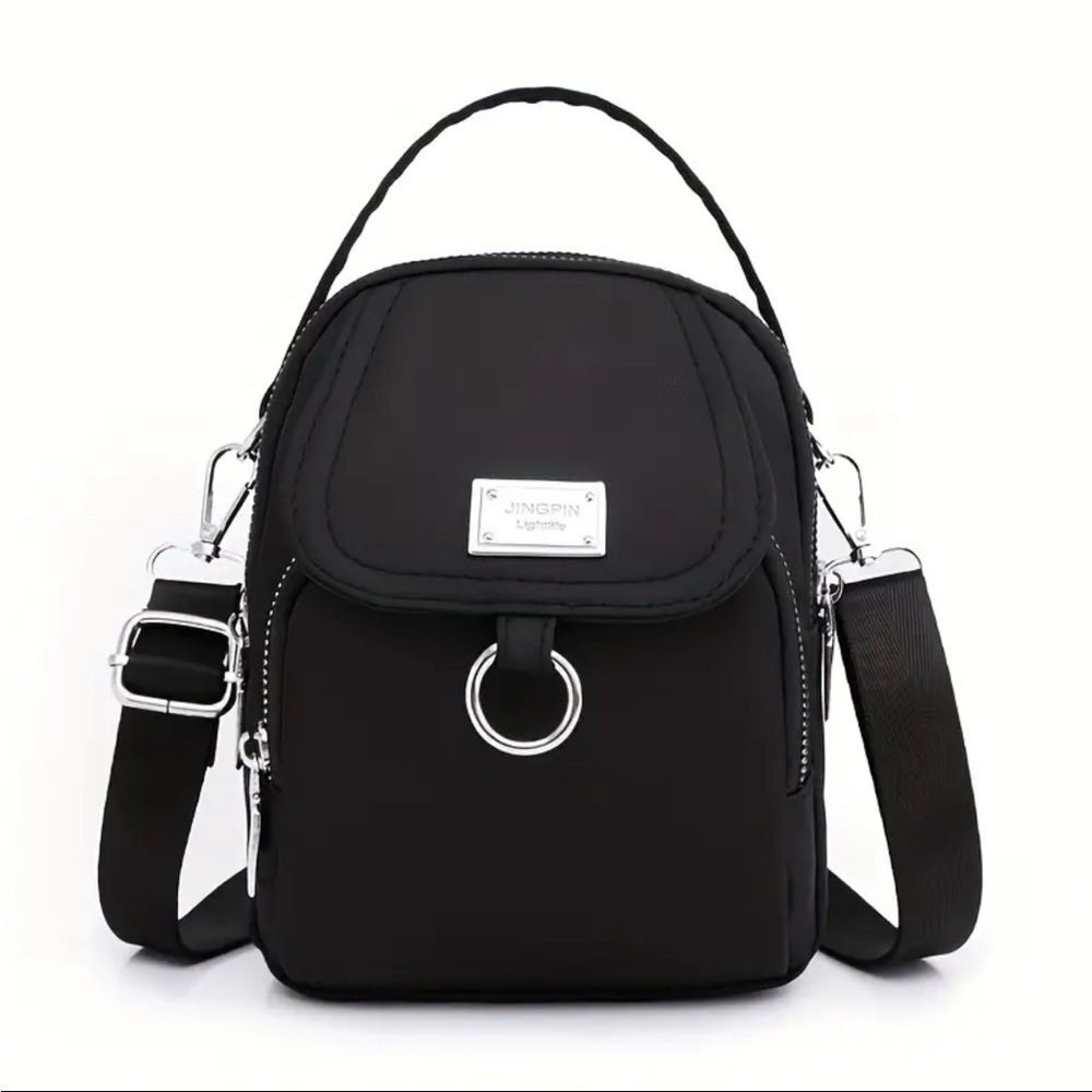 Lightweight Black Nylon Crossbody Bag with Multiple Zippered Compartments NWOT